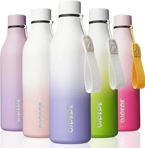 Vista 67 de BJPKPK - Botellas de agua aisladas, botella de agua de metal de acero inoxidable de 25 oz con correa, jarras, tazas, frascos libres de BPA a prueba