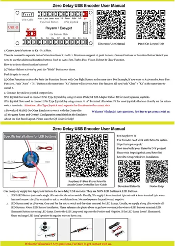 Vista 4 de Qenker 2 Player Zero delay USB Arcade Encoder pc to Arcade Joystick and Arcade Butts for PC, MAME, Windows and Raspberry Pi