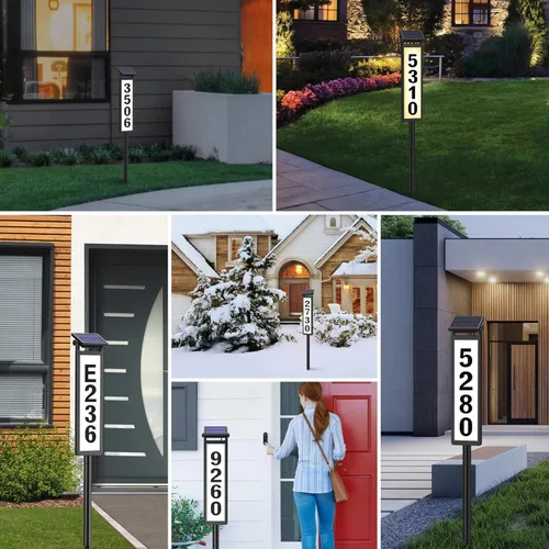 Vista 7 de Eyrosa Letrero de dirección con luz LED solar, números de casa para patio exterior, placa de números impermeable para exteriores, color negro