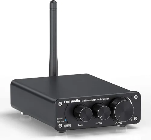 Fosi Audio BT10A - Receptor de amplificador de audio estéreo Bluetooth 5.0, amplificador integrado Mini Hi-Fi de 2 canales, clase D para altavoces