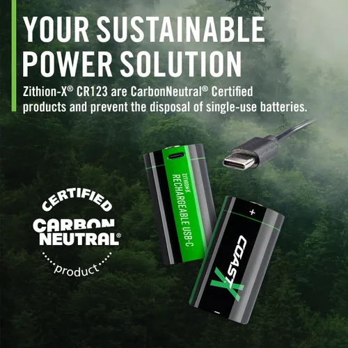 Vista 7 de Coast ZX - Baterías recargables CR123 USB-C, ZITHION-X, iones de litio de 1.5 V 1100 mAh, larga duración, se carga menos de 3 horas, cable de carga