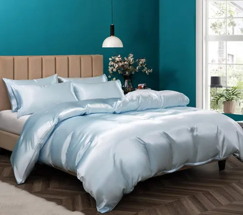 Vista 26 de P Pothuiny Juego de funda de edredón de satén de 5 piezas, tamaño California King, lujosa funda de edredón sedosa como gris pardo con cierre