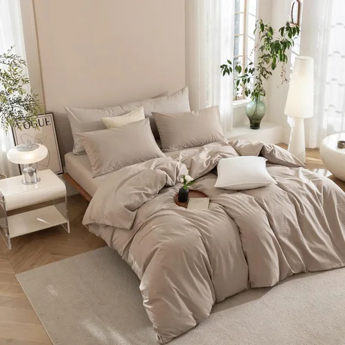 Vista 118 de JIYUAN - Juego de 3 piezas de 1 funda de edredón de algodón 100% lavado de 90x90 pulgadas (relleno no incluido) y 2 fundas de almohada, cómodo