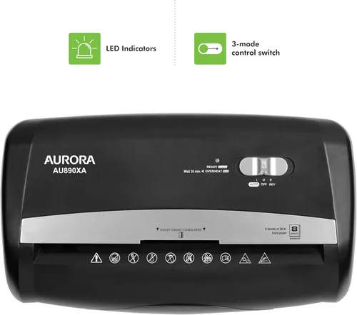 Vista 4 de Aurora AU890XA - Trituradora de papel y tarjetas de crédito de 8 hojas con cesta de basura