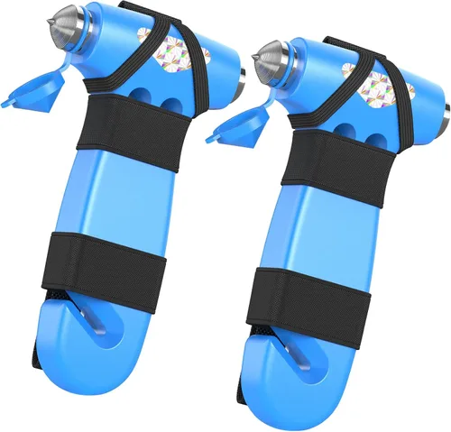 Vista 20 de 2 piezas para romper ventanas de automóvil, rompecristales, cortador de cinturón de seguridad, martillo de seguridad 2 en 1 para automóvil