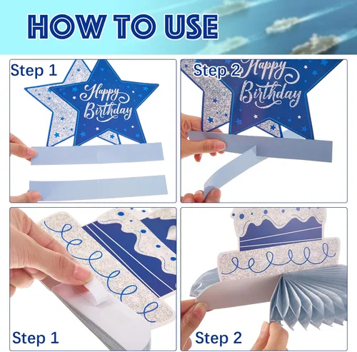 Vista 4 de Clabby 12 piezas de decoración de mesa de cumpleaños, centros de mesa de panal azul para decoración de mesa, lindo adorno de panal de abeja