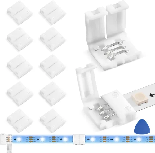 Vista 10 de WENHSIN 10 paquetes de conectores LED de 2 pines en forma de L para luces de tira LED de 10 mm de ancho, adaptador de extensión sin cable, sin
