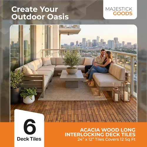 Vista 7 de Majestick Goods Azulejos largos entrelazados para terraza: suelos de madera de acacia de 24 x 12 pulgadas, para azulejos de patio, balcón