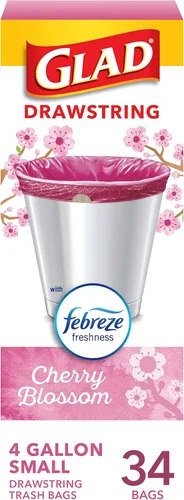 Vista 16 de Glad Odorshield - Bolsas de basura pequeñas con cordón, 4 galones, rosa, flor de cerezo, 34 unidades, el paquete puede variar