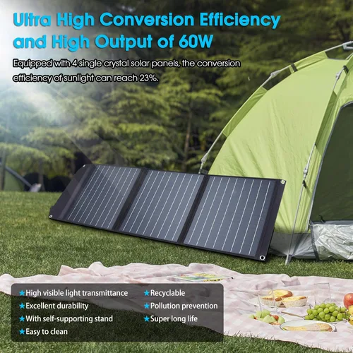 Vista 3 de MARBERO Panel Solar Portátil de 60W Panel Solar Plegable de 60 Vatios para Generadores Solares IP65 Impermeable 23% de Alta Eficiencia Puerto USB