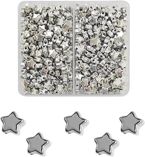 Vista 9 de 400 cuentas espaciadoras en forma de estrella, accesorios de cuentas espaciadoras de estrellas de 0.236 in (dorado)