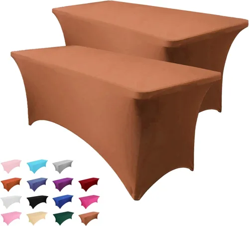 Vista 22 de Paquete de 2 manteles rectangulares de 4 pies para manteles rectangulares color gris azulado, elásticos, manteles de elastano para eventos