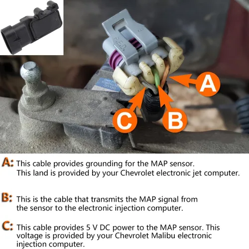 Vista 4 de Sensor de mapa de presión de aire absoluta del colector 213-331 16212460 12614970 compatible con Cavalier Impala Colorado Camaro Rainier Sonoma