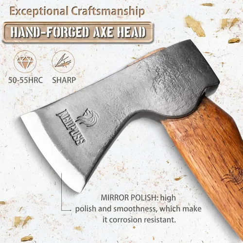 Vista 2 de NedFoss Hacha de 15 pulgadas, hachas de corte y hachas para división y leña de madera, acero al carbono forjado, mango de madera de haya, funda
