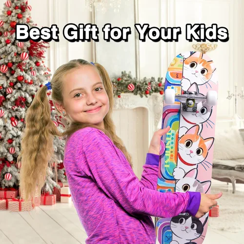 Vista 2 de Patinetas para principiantes, niños, niñas, adolescentes y adultos, patinetas estándar completas de 31 pulgadas con cubierta de doble patada de arce