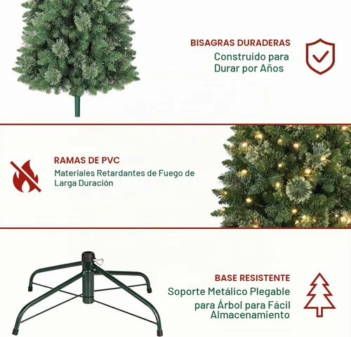 Vista 4 de Hykolity - Árbol de Navidad delgado preiluminado de 6 pies con 200 luces LED blancas cálidas 586 Branch Tips with Pine Needles, Hinged Design and
