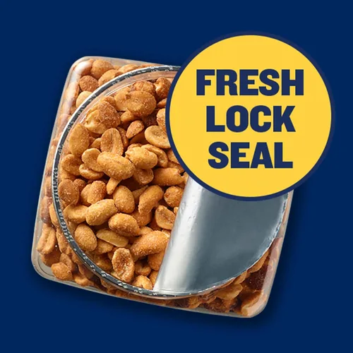 Vista 3 de PLANTERS Cacahuetes tostados secos, tarros de plástico resellables de 34.5 onzas (paquete de 6) – Cacahuetes con sal marina – Snacks de maní