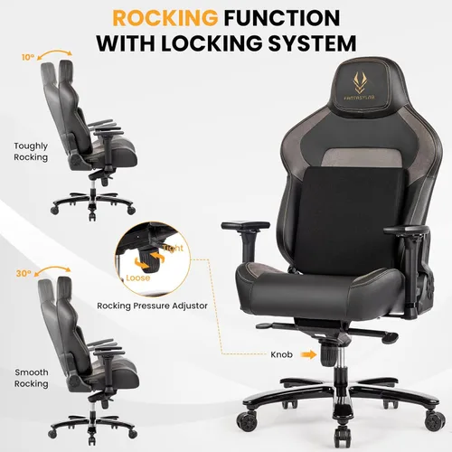 Vista 5 de Silla de juegos grande y alta de 440 libras, silla de juegos con base de metal, espuma viscoelástica lumbar, reposabrazos ajustable 4D, silla
