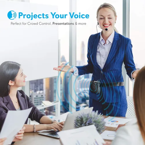 Vista 6 de Pyle Altavoz PA portátil y amplificador de voz: cintura compacta con batería recargable, incluye micrófono de auriculares y conector auxiliar