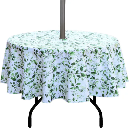 Vista 25 de Stripe Outdoor Tablecloth Water Resistant Polyester Fabric Table Cover with Zipper Umbrella Hole for Garden Patio Tabletop 60Inch Round,Black