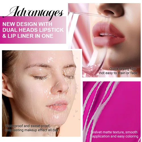 Vista 152 de evpct 1Pcs Lápiz de Labios Mate y Set de Lápiz de Labios Líquido para Mujeres, Lápiz de Labios Mate de Durazno Oscuro Púrpura, Resistente a Manchas