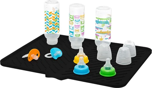 Vista 4 de Luxet Alfombrilla de silicona para secar platos con borde de drenaje integrado, almohadilla de secado higiénica, bandeja resistente compacta y fácil