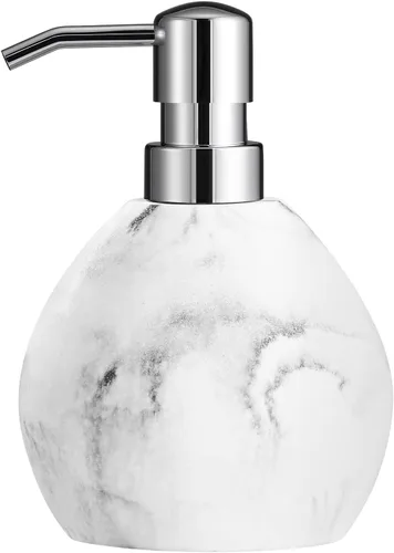Vista 14 de Luxspire Dispensador de jabón líquido de resina y grava en forma de cilindro con bomba, contenedor de champú de 15.2 fl oz, botella decorativa