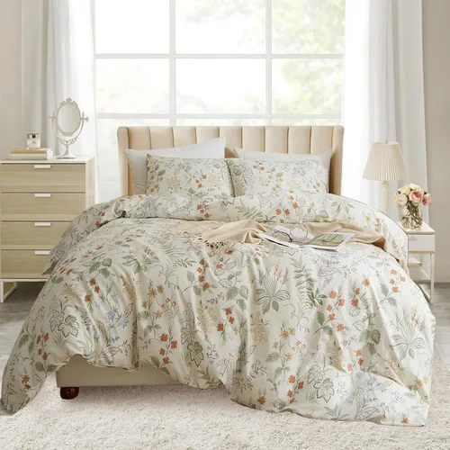 Vista 40 de EAVD Juego de edredón floral con volantes estilo jardín francés Full microfibra suave y esponjosa elegante shabby chic juego de ropa de cama floral