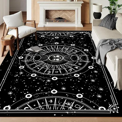 Vista 44 de Alfombra de Sol y Luna Boho Alfombras de Área Celestiales para Dormitorio Residencia Universitaria Sala de Estar Bohemia Oculta Creciente Solar