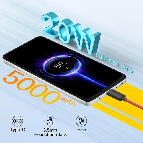 Vista 6 de UMIDIGI Note 100 5G teléfono celular desbloqueado, teléfono Android 14 5G Dual SIM, cámara de 50MP, 16 (8+8) GB+256GB/TF 1TB gastar teléfono