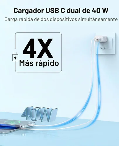 Vista 3 de Paquete de 2 adaptadores de corriente de 40 W USB C con puerto USB-C dual
