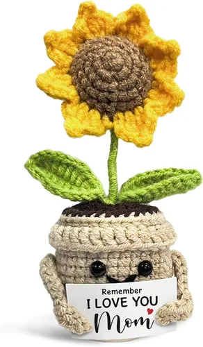 Vista 9 de Mini Regalos de Cumpleaños para Mamá, Regalos de Mamá de Hijas Recuerden Que Te Amo MAMÁ, Regalos de Girasol Pequeños y Lindos de Crochet Hechos a
