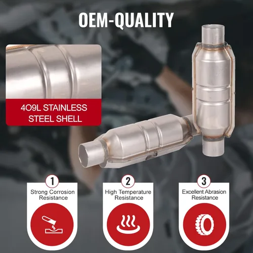 Vista 6 de TOPAZ Convertidor catalítico de 2.5 "de entrada/salida universal catalítico convertidor de alto flujo de acero inoxidable 2 unids 99306HM EPA