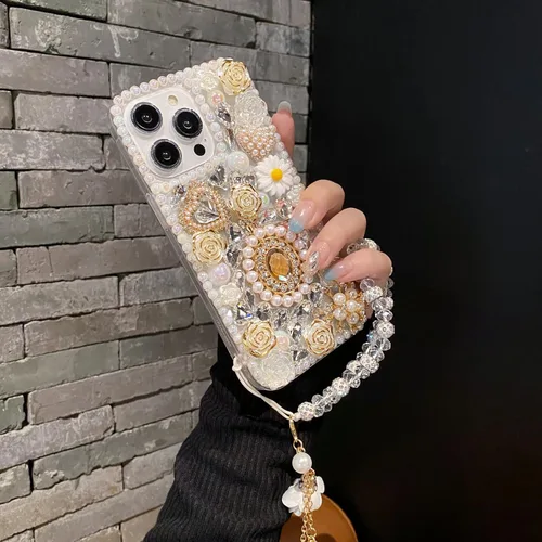 Vista 7 de iFiLOVE para iPhone 7 Plus/8 Plus Funda con Diamantes Brillantes y Correa de Flores, 3D Lujo Brillante Purpurina Cristal Diamantes de Imitación