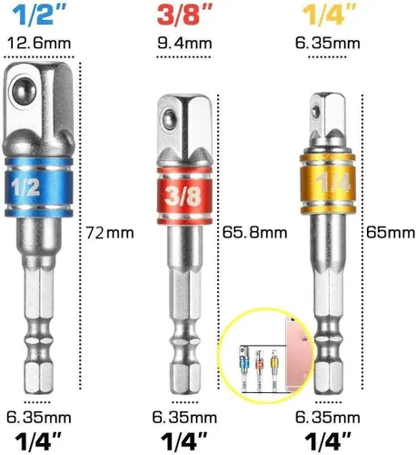 Vista 4 de Juego de extensión de broca flexible y llave de tubo universal, accesorio de taladro de ángulo recto de 105°, juego de adaptadores de enchufe