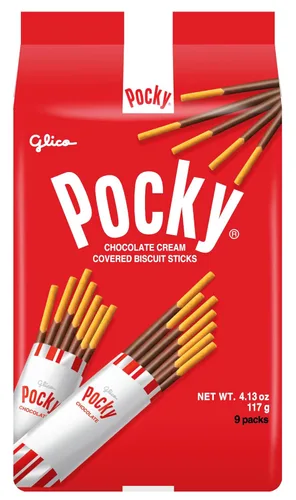 Glico Pocky, Palitos de galletas cubiertos de crema de chocolate (9 bolsas individuales), 4.13 onzas