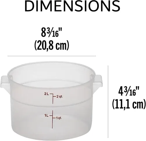 Vista 2 de Lumintrail Cambro recipiente redondo de almacenamiento de alimentos de 2 cuartos de galón, translúcido, con tapa translúcida, paquete con juego