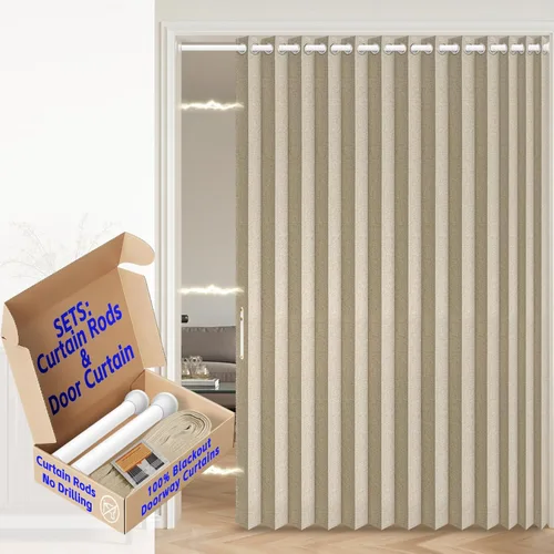 Vista 16 de AJAZZ Cortinas de puerta corredera 100% opacas para puertas, puertas de acordeón para puerta, cortina magnética para puerta para dormitorio, sala