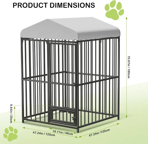 Vista 2 de Perrera para perros de 4 x 4 x 6 pies, recintos resistentes al aire libre con cubierta de techo impermeable resistente a los rayos UV y cerradura