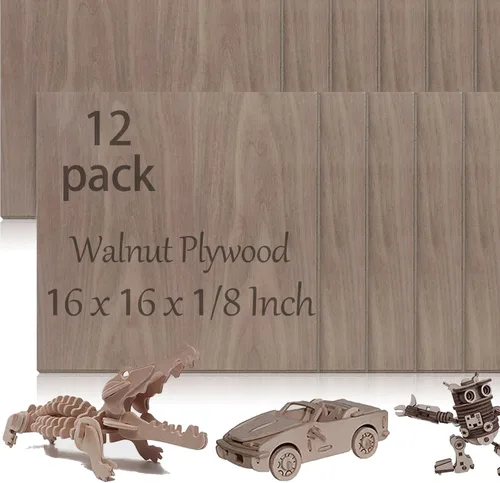 Vista 23 de 48 piezas de madera contrachapada de abedul báltico, 12 x 12 x 1/8 pulgadas, 0.118 pulgadas de grosor, madera sin terminar para manualidades, corte