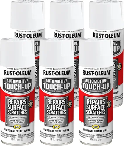 Rust-Oleum 292325-6PK Pintura en aerosol de retoque universal automotriz, 11 onzas, blanco brillante universal, paquete de 6