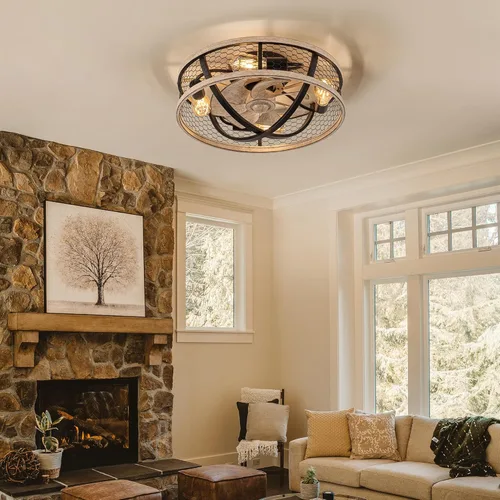 Vista 6 de WWM 20'' Flush Mount Caged Ceiling Fan with Light, Low Profile Farmhouse Ceiling Fans with Remote, 3 Speeds,Reversible Motor Fan for Small Space,Fan