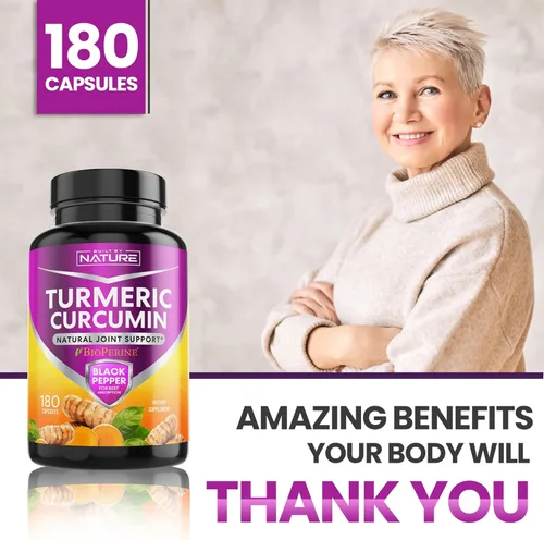 Vista 6 de Suplemento de cúrcuma Curcumina Tumérica con Pimienta Negra y Curcuma BioPerine 180 Cápsulas