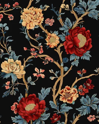 Vista 14 de Black Vintage Floral Peel and Stick Wallpaper 17.5" x 118" Negro
