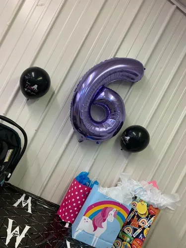 Vista 7 de Globo morado del número 5, globo de 40 pulgadas, suministros de fiesta morados, decoraciones de globos de 5º cumpleaños, globos de número 5, globo