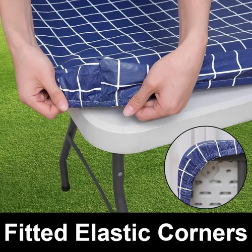 Vista 166 de Mantel rectangular, manteles de plástico elásticos ajustables con parte trasera de franela para mesas de 4 pies, manteles de vinilo impermeables