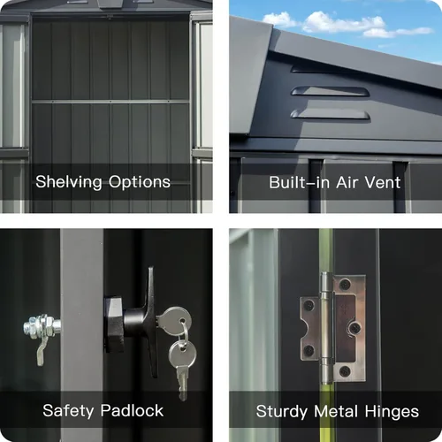 Vista 5 de Domi - Cobertizo de almacenamiento al aire libre de 5.7 x 3 pies, cobertizo de jardín de metal para bicicleta, cubo de basura, herramientas