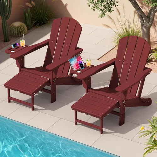 Vista 58 de KINGYES Silla Adirondack plegable ajustable con otomana, silla reclinable Adirondack HDPE con reposapiés, Apple