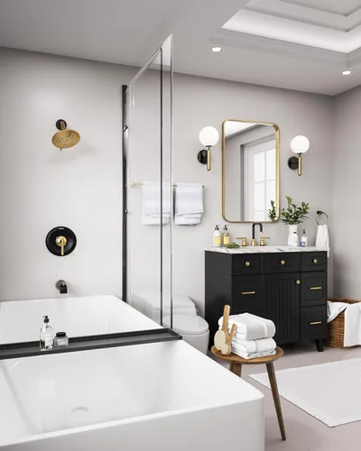 Vista 7 de Juego de grifería de ducha con válvula, WOWOW Kit de molduras de ducha con cabezal de ducha de lluvia de 6 pulgadas y caño de bañera, Combo de ducha