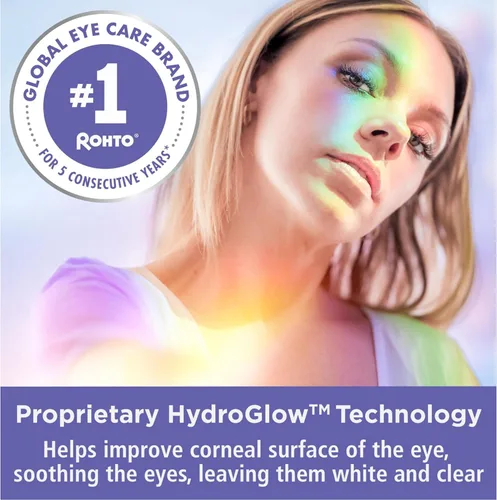 Vista 4 de Rohto Optic Glow Blanqueador, gotas lubricantes para los ojos, blanquea, ilumina e hidrata los ojos rojos, fórmula de acción rápida, gotas